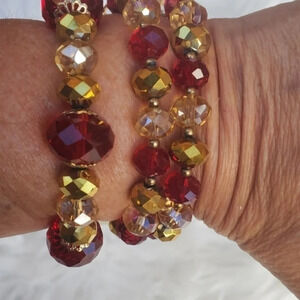 Handmade Red/ Gold crystal‎ stretch bracelets